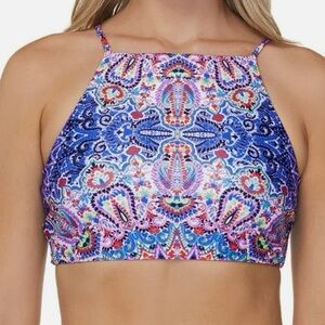 Raisins Shorebreak High Neck Swim Top, Fun Boho Multicolor, NWT